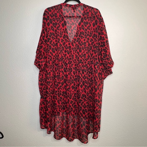 Torrid Red Cheetah Animal Print Button Up Tunic Shirt Semi-Sheer Plus Size 3X - Picture 12 of 13